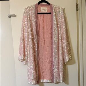 Anthropologie Pink iridescent sequin cardigan